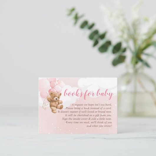 風船ブックス付きピンクテディベアベビーカード エンクロージャーカード (スタンド正面)