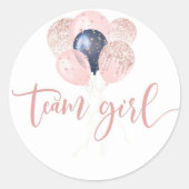 風船ブルーまたはピンクの性別がチームガールを明らかにする ラウンドシール (正面)