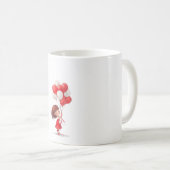 風船マグカップを持つ漫画のかわいい女の子 コーヒーマグカップ (正面右)
