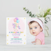 風船ユニコーン誕生日招待状と写真 招待状 (スタンド正面)