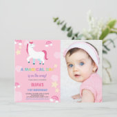 風船ユニコーン誕生日招待状と写真 招待状 (スタンド正面)