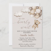 風船付きかわいいクマ赤ちゃんシャワー招待状 招待状 (正面)