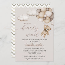 風船付きかわいいクマ赤ちゃんシャワー招待状