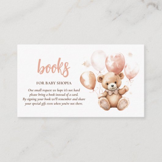 風船付きかわいいクマ |ベビーピンク エンクロージャーカード (正面)