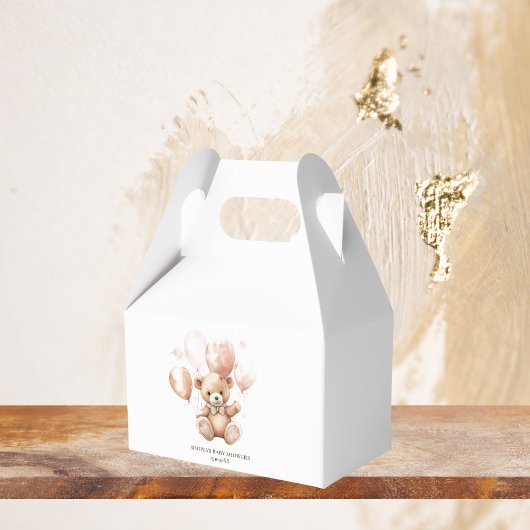 風船付きかわいいクマ |ベビーピンク フェイバーボックス