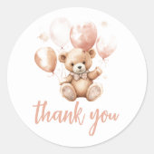 風船付きかわいいクマ |ベビーピンク ラウンドシール (正面)