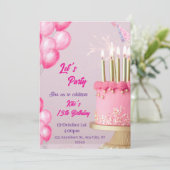 風船付きの楽しい誕生日グリーティングカードデザイン 招待状 (スタンド正面)