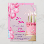 風船付きの楽しい誕生日グリーティングカードデザイン 招待状 (正面/裏面)