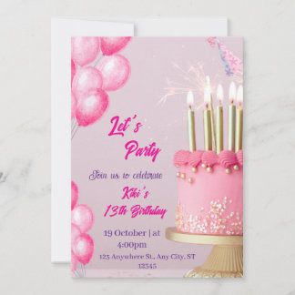 風船付きの楽しい誕生日グリーティングカードデザイン 招待状
