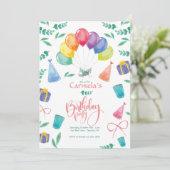 風船付きの誕生日パーティー招待状 招待状 (スタンド正面)