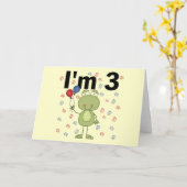 風船付きカエル3歳の誕生日 カード (黄色い花)