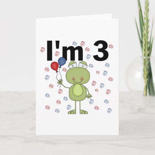風船付きカエル3歳の誕生日 カード (正面)