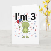 風船付きカエル3歳の誕生日 カード (黄色い花)