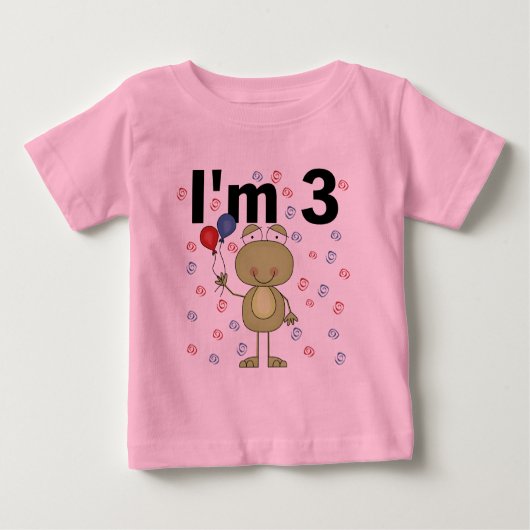 風船付きカエル3歳の誕生日 ベビーTシャツ (正面)