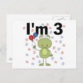 風船付きカエル3歳の誕生日 ポストカード (正面/裏面)