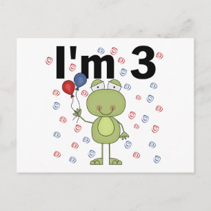 風船付きカエル3歳の誕生日 ポストカード