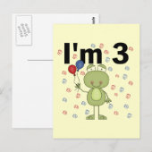 風船付きカエル3歳の誕生日 ポストカード (正面/裏面)