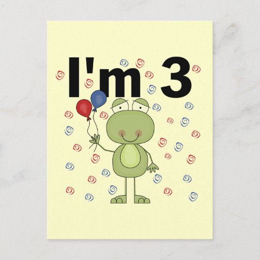 風船付きカエル3歳の誕生日 ポストカード (正面)