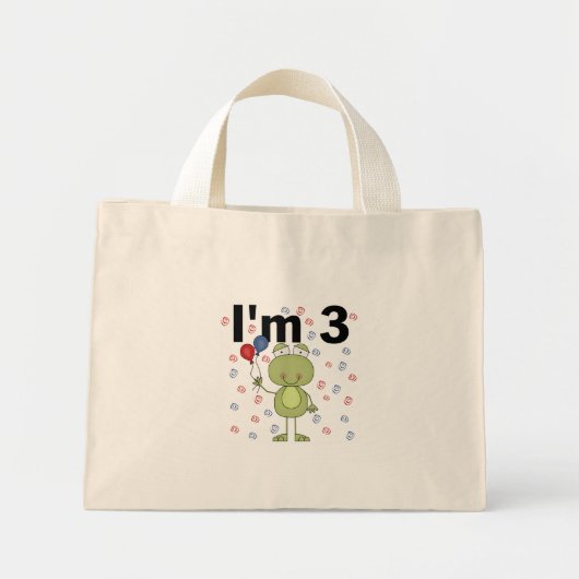 風船付きカエル3歳の誕生日 ミニトートバッグ (正面)