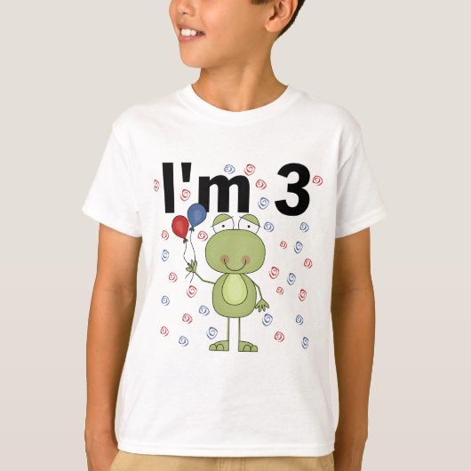 風船付きカエル3歳の誕生日 Tシャツ (正面)