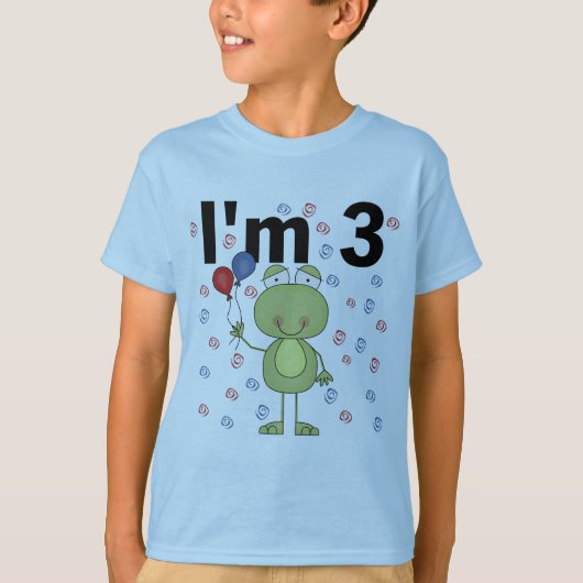 風船付きカエル3歳の誕生日 Tシャツ (正面)