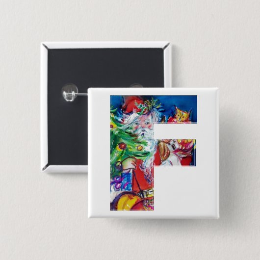 風船付きサンタとクリスマスツリーFモノグラム 缶バッジ (正面&裏面)