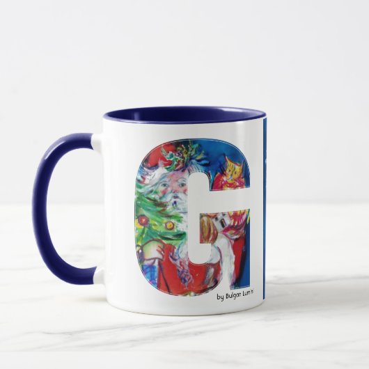 風船付きサンタとクリスマスツリーGモノグラム マグカップ (左)