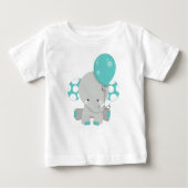 風船付きゾウ、かわいいゾウ – 青い灰色 ベビーTシャツ (正面)
