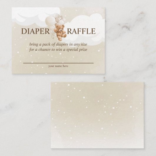 風船付きテディベアおむつラッフルカード エンクロージャーカード (正面/裏面)