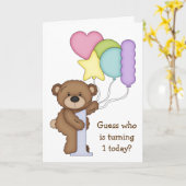 風船付きテディベアキッズファースト誕生日カード カード (黄色い花)