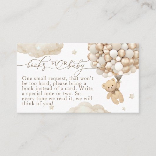 風船付きテディベア中性ベビーシャワー エンクロージャーカード (正面)