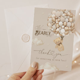風船付きテディベア中性ベビーシャワー サンキューカード
