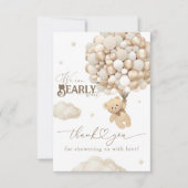 風船付きテディベア中性ベビーシャワー サンキューカード (正面)