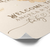 風船付きテディベア中性ベビーシャワー ポスター (角)