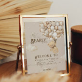 風船付きテディベア中性ベビーシャワー ポスター