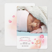 風船付きテディベア写真誕生のお知らせ 招待状 (正面/裏面)