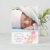 風船付きテディベア写真誕生のお知らせ 招待状 (スタンド正面)