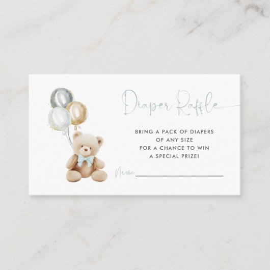 風船付きテディベア男の子おむつラッフルカード エンクロージャーカード (正面)