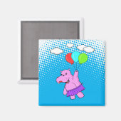 風船付きピンク飛んでいるのヒッポ マグネット (正面/裏面)