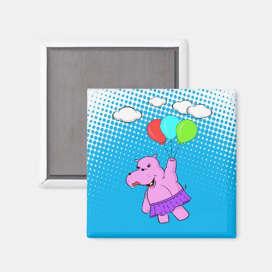 風船付きピンク飛んでいるのヒッポ マグネット (正面/裏面)