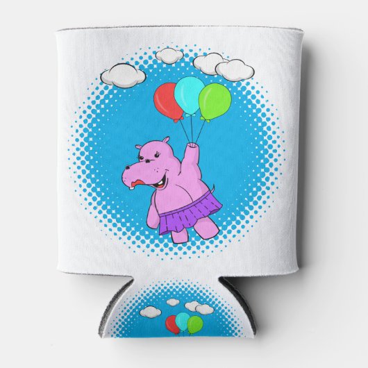 風船付きピンク飛んでいるのヒッポ 缶クーラー (正面)