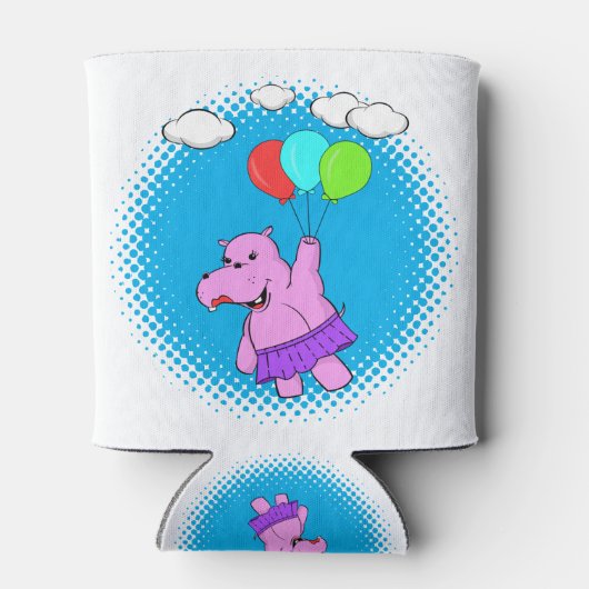 風船付きピンク飛んでいるのヒッポ 缶クーラー (裏面)