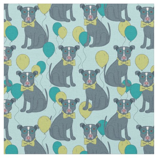 風船付きメガネをかけているピットブル犬 ファブリック (クローズアップ)