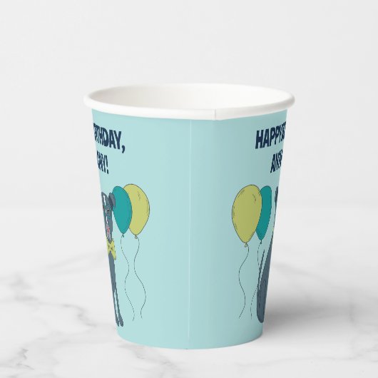 風船付きメガネをかけているピットブル犬 紙コップ (右)