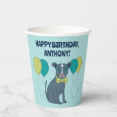 風船付きメガネをかけているピットブル犬 紙コップ (正面)