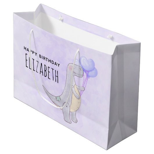 風船付き可愛いティラノサウルスレックス恐竜のおもちゃ ラージペーパーバッグ (正面アングル)