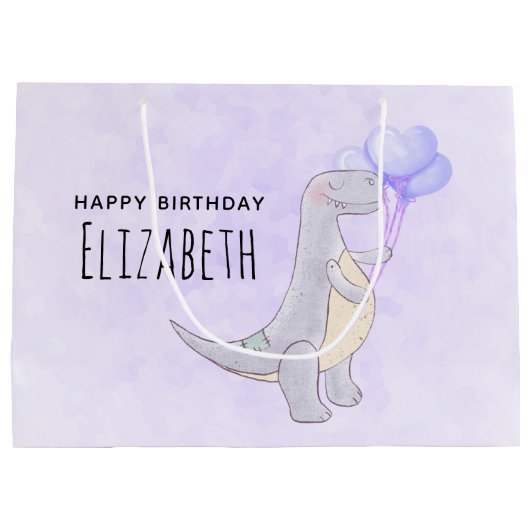 風船付き可愛いティラノサウルスレックス恐竜のおもちゃ ラージペーパーバッグ (裏面)