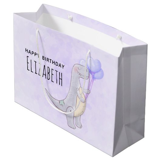 風船付き可愛いティラノサウルスレックス恐竜のおもちゃ ラージペーパーバッグ (裏面アングル)