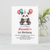 風船付き可愛いパンダ&ケーキ1歳 招待状 (スタンド正面)