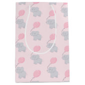 風船付き可愛い象 |ベビーガール ミディアムペーパーバッグ (正面)